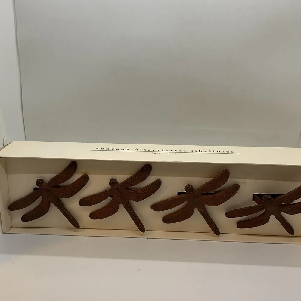 Pier 1 Brown Dragonfly Napkin Rings Set of 4